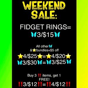 Bundle Sale + 40% off offer sale:3/$15 Fidget Rings, $5 off bundles, Buy 3 Get 1